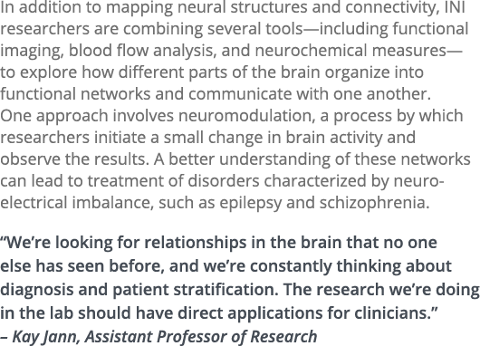 In addition to mapping neural structures and connectivity, INI researchers are combining several tools—including func...