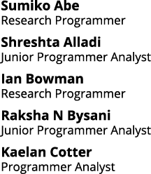 Sumiko Abe Research Programmer Shreshta Alladi Junior Programmer Analyst Ian Bowman Research Programmer Raksha N Bysa...