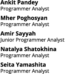 Ankit Pandey Programmer Analyst Mher Poghosyan Programmer Analyst Amir Sayyah Junior Programmer Analyst Natalya Shato...