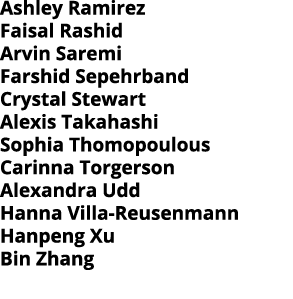 Ashley Ramirez Faisal Rashid Arvin Saremi Farshid Sepehrband Crystal Stewart Alexis Takahashi Sophia Thomopoulous Car...