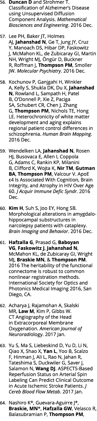 56. Duncan D and Strohmer T. Classification of Alzheimer’s Disease using Unsupervised Diffusion Component Analysis. M...