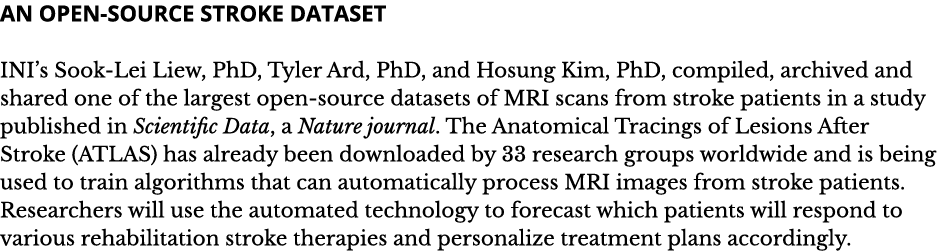 An Open-Source Stroke Dataset INI s Sook-Lei Liew  PhD  Tyler Ard  PhD  and Hosung Kim  PhD  compiled  archived and s   