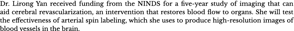 Dr  Lirong Yan received funding from the NINDS for a five-year study of imaging that can aid cerebral revascularizati   