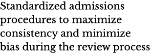 Standardized admissions procedures to maximize consistency and minimize bias during the review process