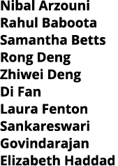 Nibal Arzouni Rahul Baboota Samantha Betts Rong Deng Zhiwei Deng Di Fan Laura Fenton Sankareswari Govindarajan Elizab   
