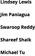Lindsey Lewis Jim Paniagua Swaroop Reddy Shareef Shaik Michael Tu