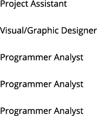 Project Assistant Visual Graphic Designer Programmer Analyst Programmer Analyst Programmer Analyst