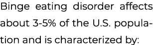 Binge eating disorder affects about 3 5% of the U.S. population and is characterized by: