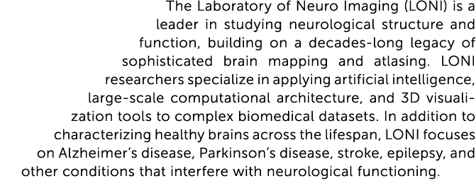 The Laboratory of Neuro Imaging (LONI) is a leader in studying neurological structure and function, building on a dec...