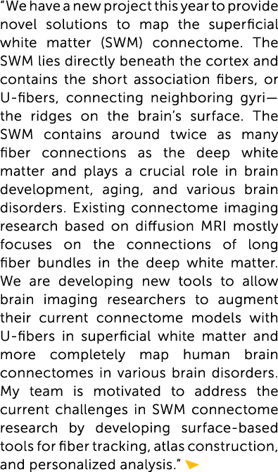 “We have a new project this year to provide novel solutions to map the superficial white matter (SWM) connectome. The...