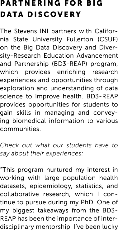 Partnering for Big Data Discovery The Stevens INI partners with California State University Fullerton (CSUF) on the B...