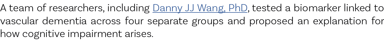 A team of researchers, including Danny JJ Wang, PhD, tested a biomarker linked to vascular dementia across four separ...
